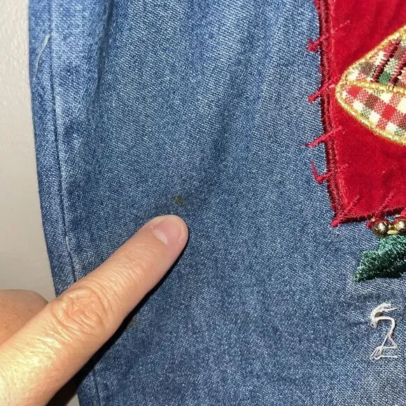 Victoria Jones Vintage Christmas Jean Button Top Blue Denim Embroidered Size Med - Picture 6 of 12